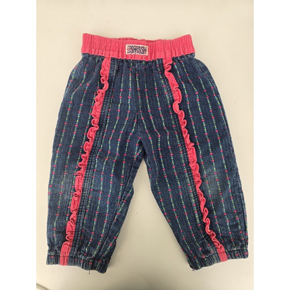 OshKosh B’Gosh Vintage Logo Ruffle Spell Out Heart Denim Jeans Size 3T